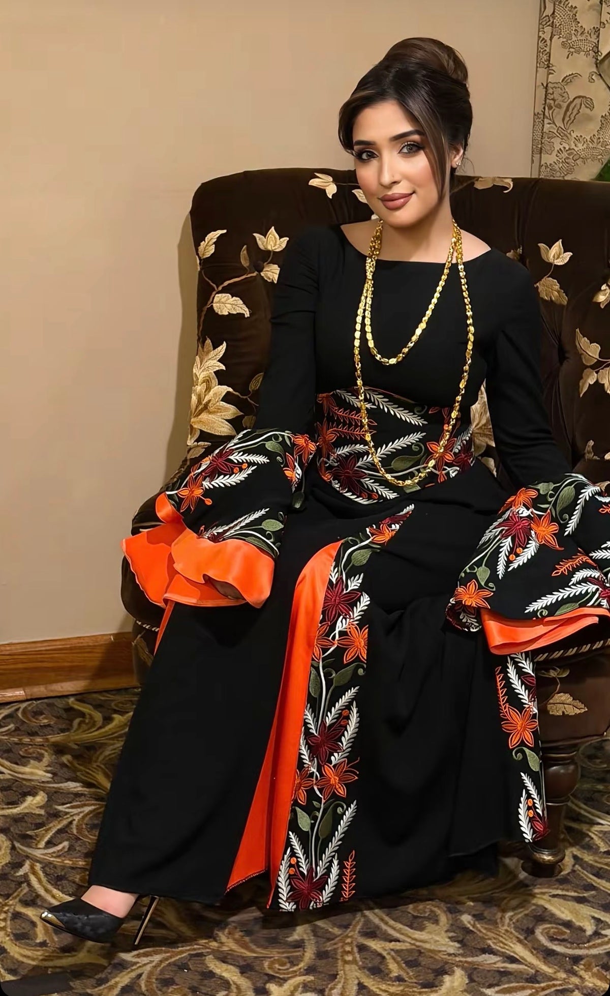 Palestinian Embroidered Couture Dress with Double Sleeves — By Order Only