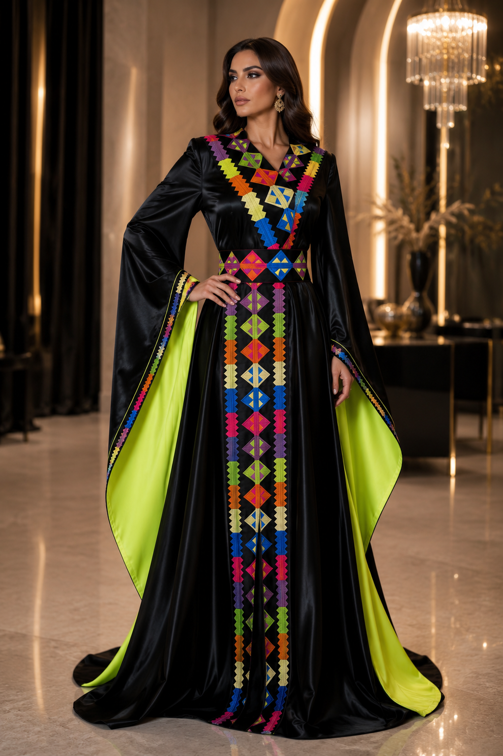 Black Multicolor Embroidered Couture Thobe