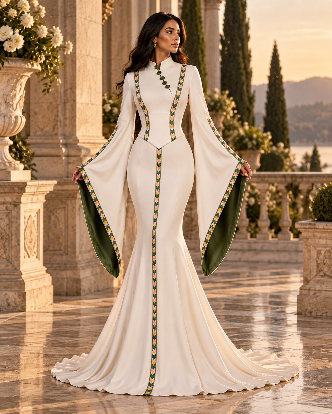 Ivory Couture Gown with Embroidered Manajel