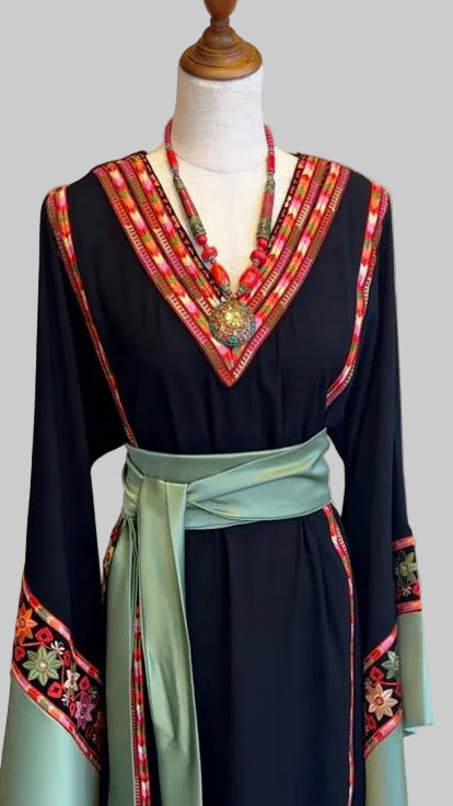Traditional Jordanian Dress with Handcrafted Minajel Embroidery Custom Colors Available