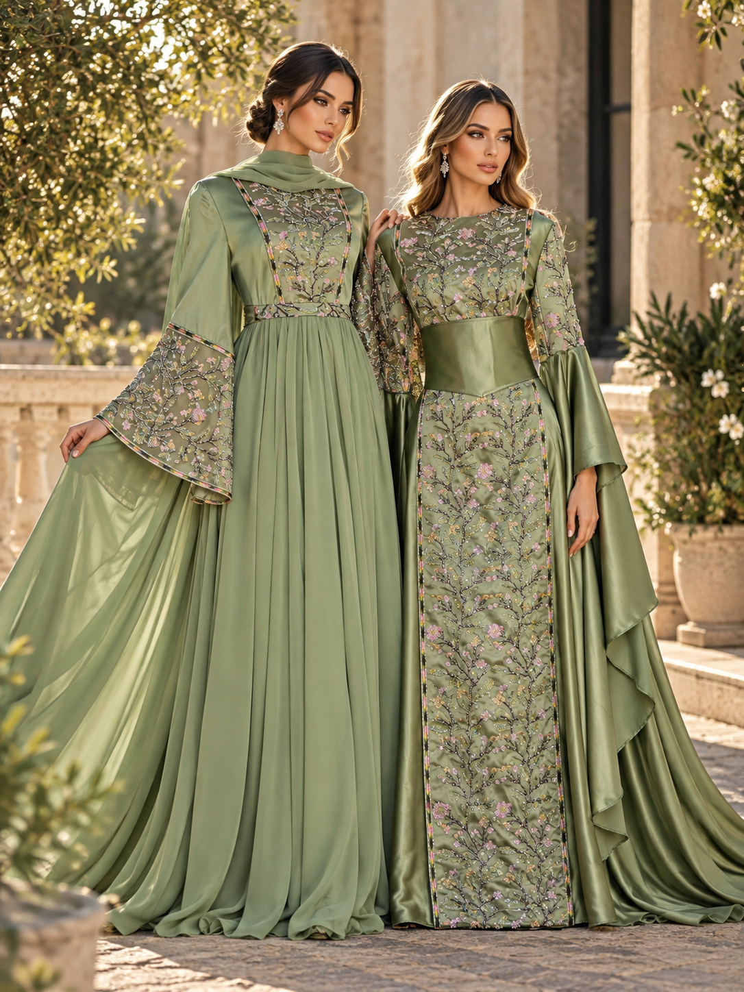 Sage Green Luxury Beaded Embroidered Thobe