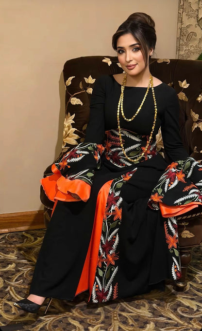 Palestinian Embroidered Couture Dress with Double Sleeves — By Order Only