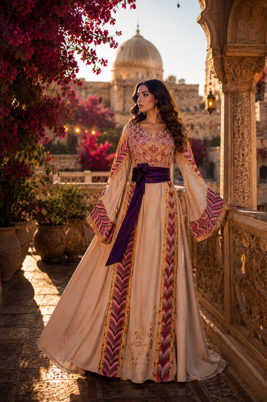 Ivory & Mauve Heritage Embroidered Gown