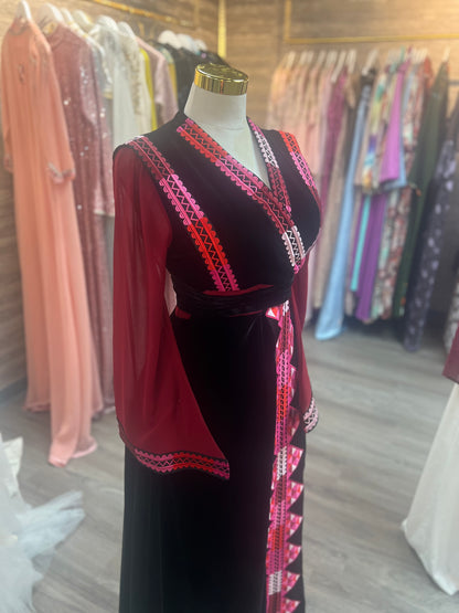 Luxury Korean Velvet Top – Premium Tulle & Chiffon with Vibrant Embroidery