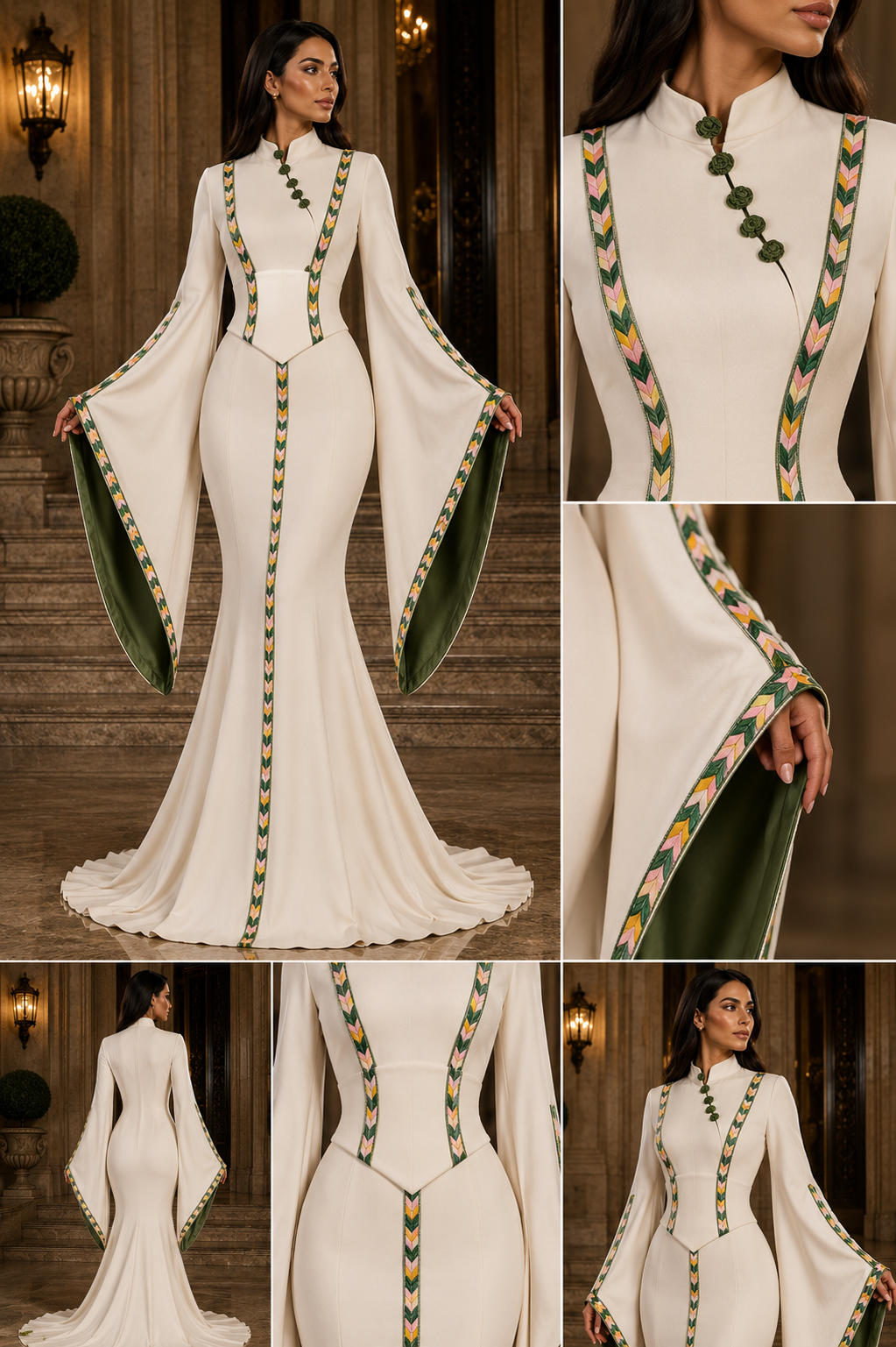 Ivory Couture Gown with Embroidered Manajel
