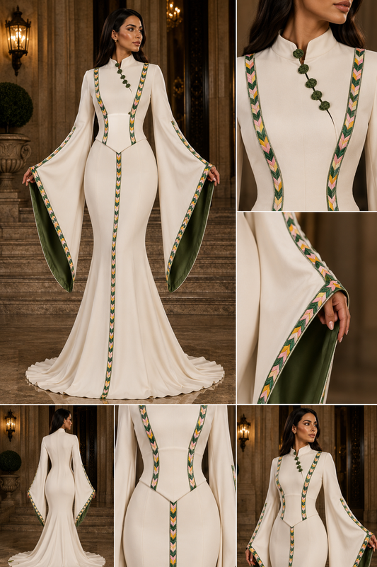 Ivory Couture Gown with Embroidered Manajel
