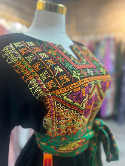 Handcrafted Luxury Palestinian Crepe Thob with Modern Color Mix
