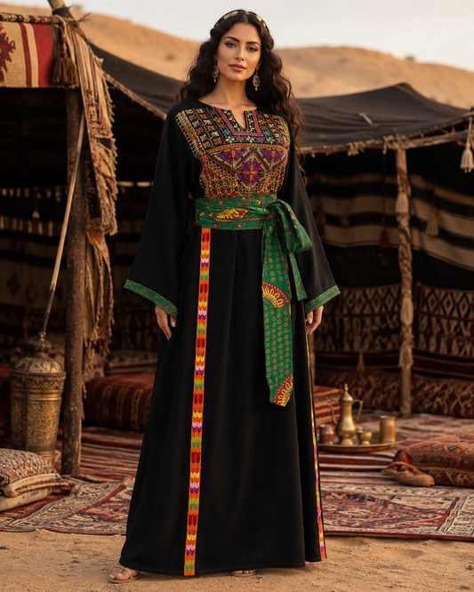 Handcrafted Luxury Palestinian Crepe Thob with Modern Color Mix