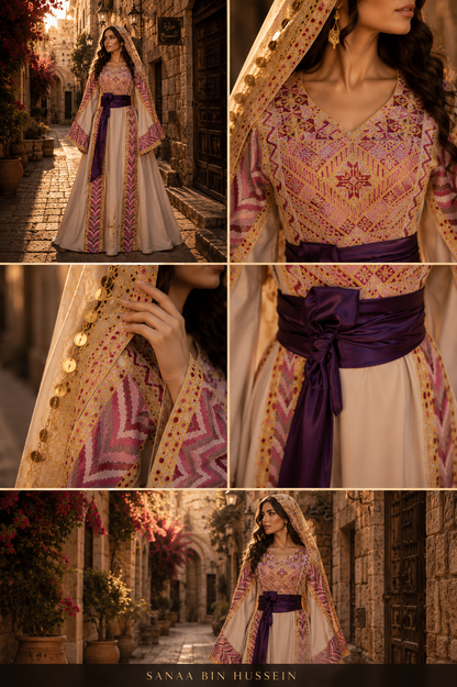 Ivory & Mauve Heritage Embroidered Gown