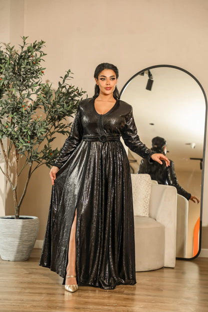 Luxury Moroccan Caftan with Sequins – Elegant & Modern