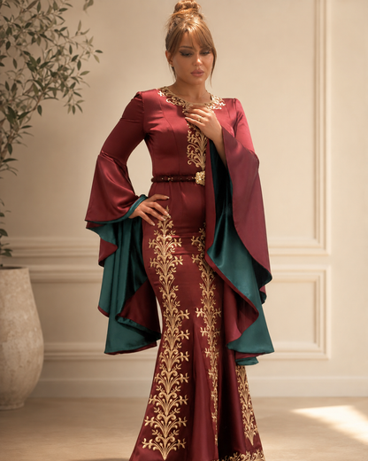 Burgundy Qasab Embroidered Couture Gown