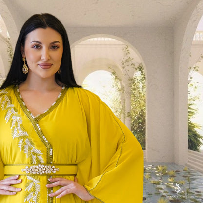 Soft Moroccan Caftan in a Distinctive Yellow – Ramadan Look 💛