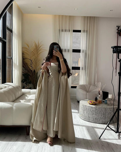 Modern Strapless Two-Piece Abaya with Palestinian Embroidery – Red Back Detail