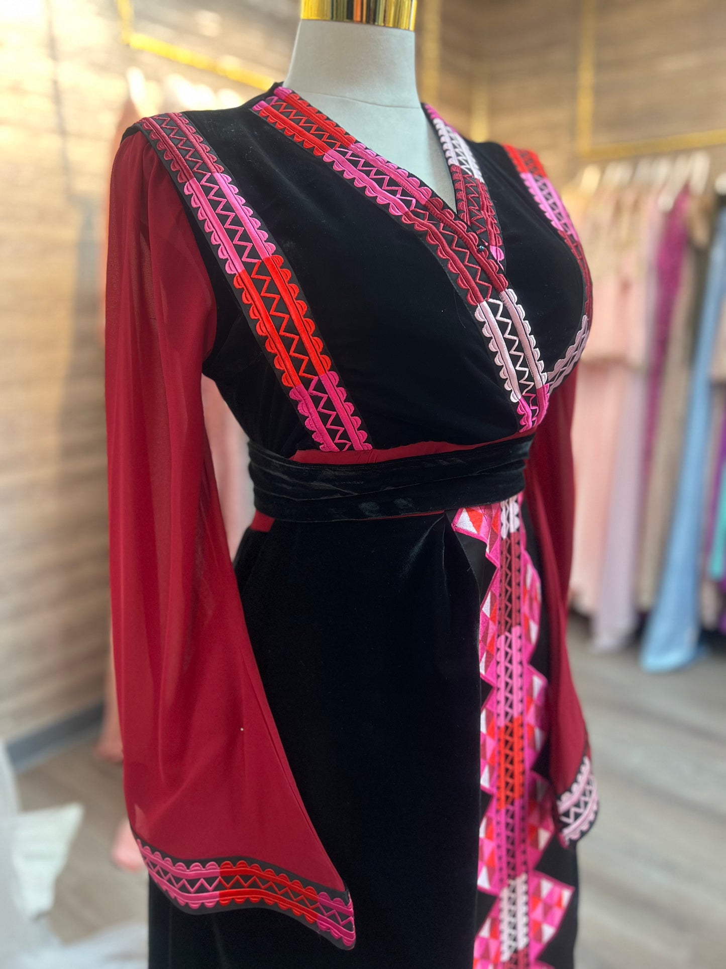 Luxury Korean Velvet Top – Premium Tulle & Chiffon with Vibrant Embroidery