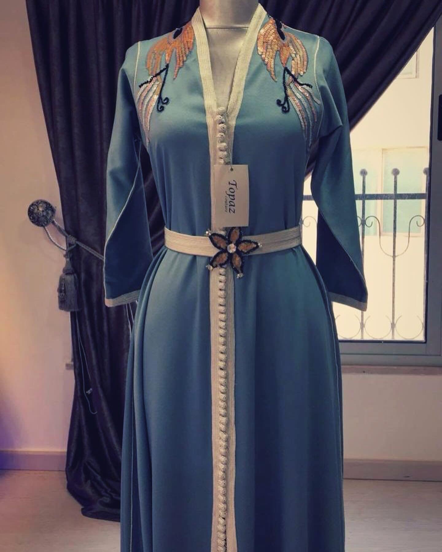 Joelle Star Kaftan Elegant & Simple Baby Blue with Delicate Embroidery by order only