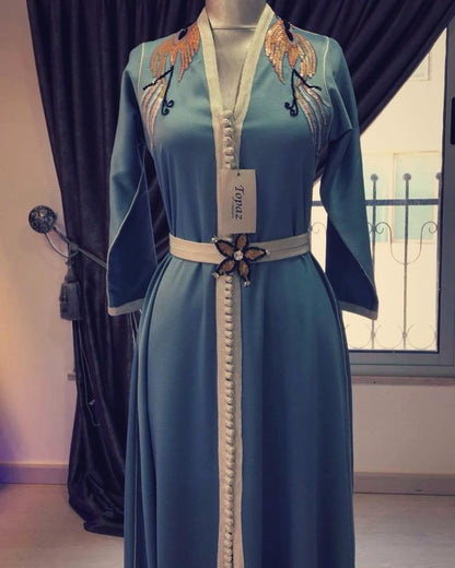 Joelle Star Kaftan Elegant & Simple Baby Blue with Delicate Embroidery by order only