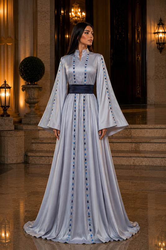 Queen Rania–Inspired Thobe with Handcrafted Manajel