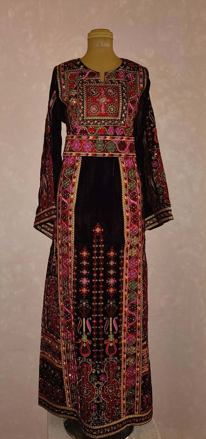 Elegant Queen in Burgundy & Korean Velvet with Fuchsia Embroidery