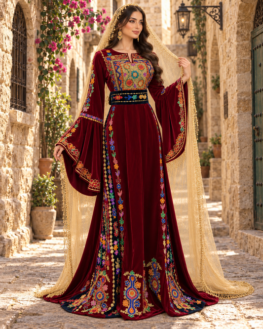 Royal Palestinian Malaka Traditional Qasab Embroidery