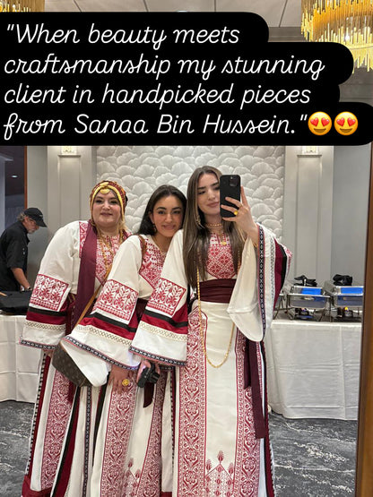 Ivory & Burgundy Palestinian Embroidered Thobe