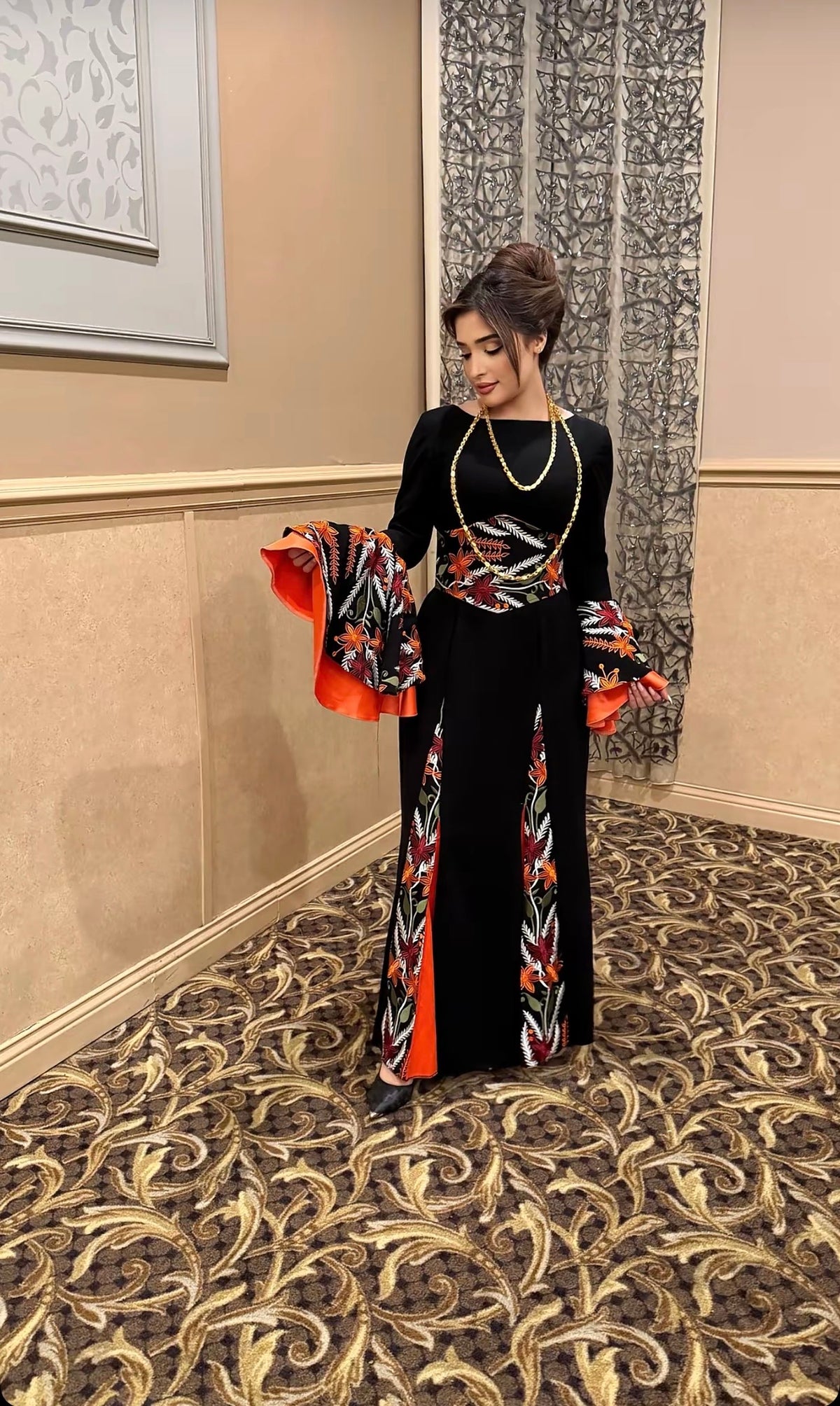 Palestinian Embroidered Couture Dress with Double Sleeves — By Order Only