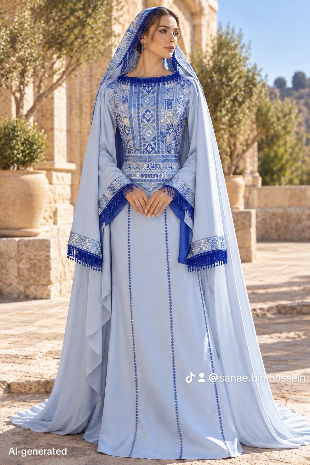 Sky Blue Heritage Thobe with Double Sleeves