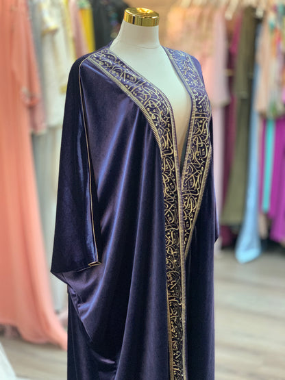 Royal Navy Velvet Bisht with Gold Arabic Embroidery