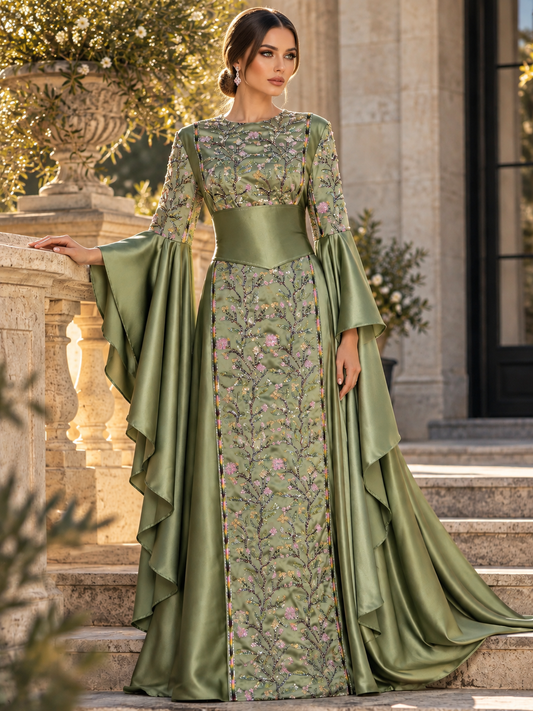 Sage Green Beaded Embroidered Thobe