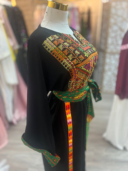 Handcrafted Luxury Palestinian Crepe Thob with Modern Color Mix