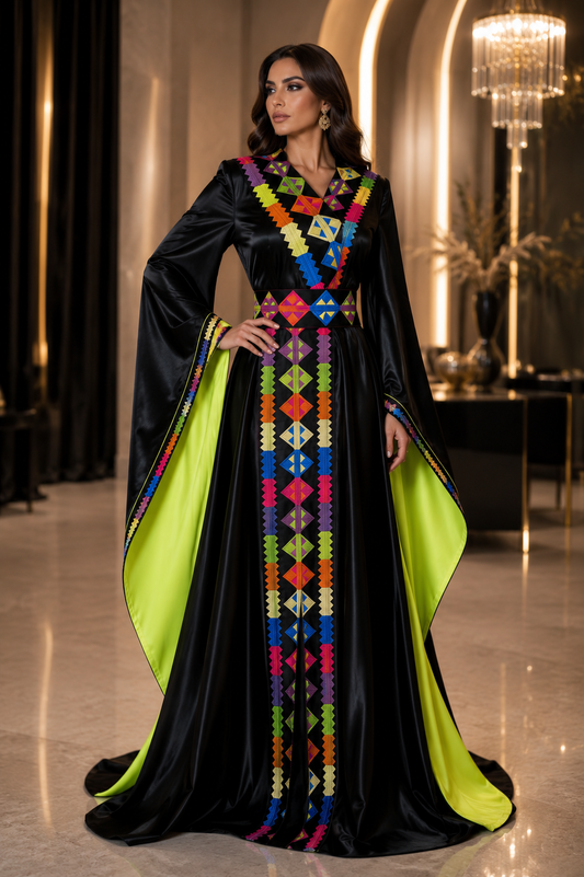 Black Multicolor Embroidered Couture Thobe