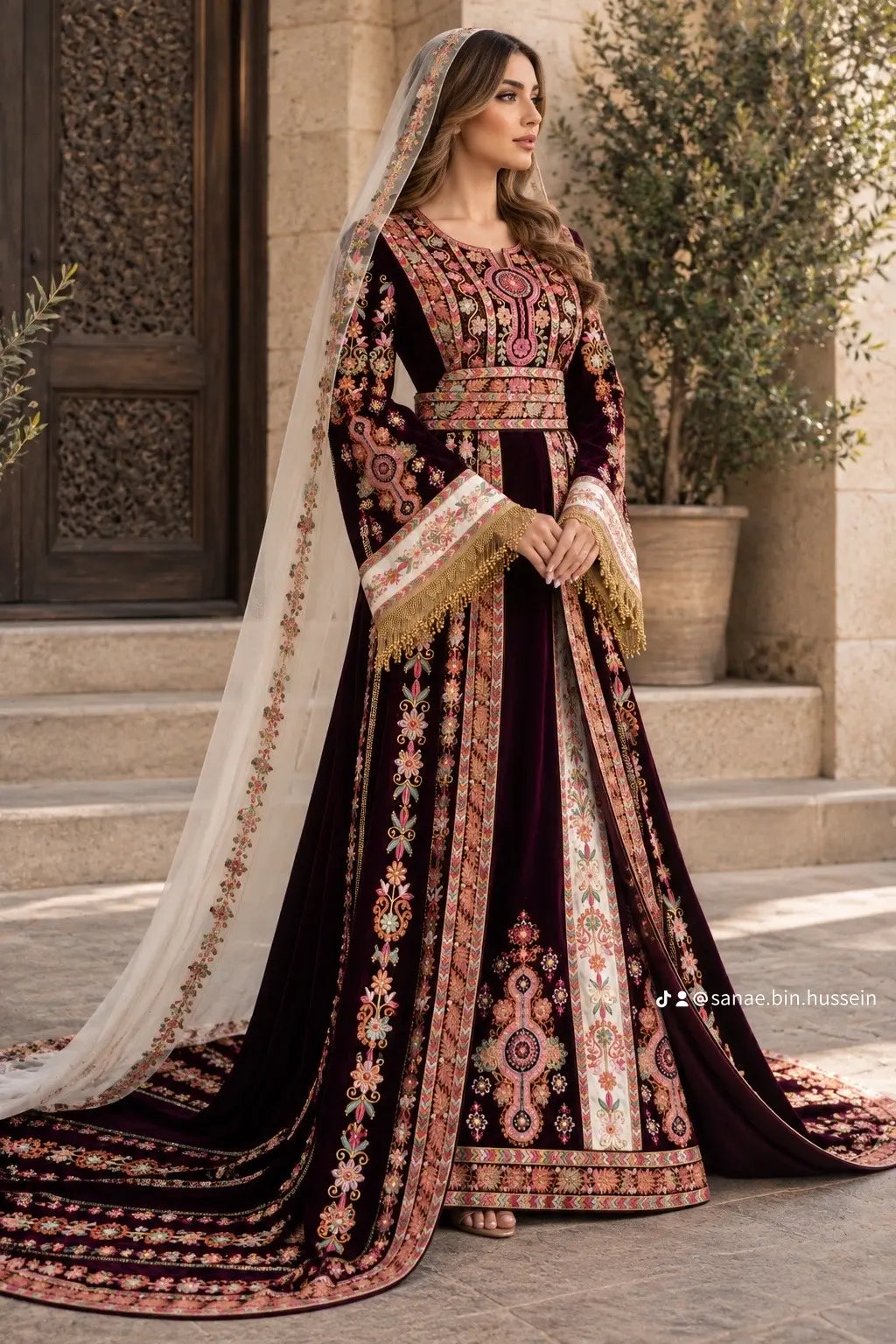 Malaka Signature Velvet Henna Thobe