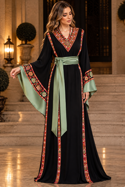 Traditional Jordanian Dress with Handcrafted Minajel Embroidery  Custom Colors Available