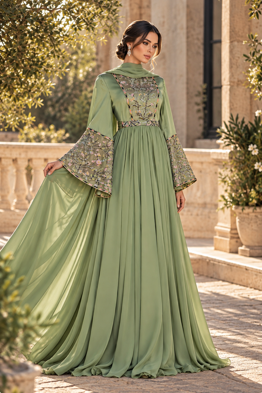 Sage Green Luxury Beaded Embroidered Thobe