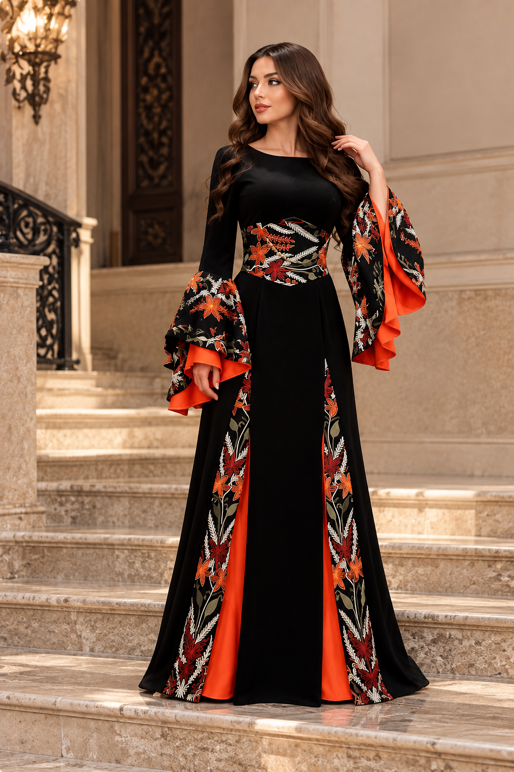 Palestinian Embroidered Couture Dress with Double Sleeves — By Order Only