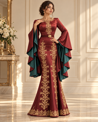 Burgundy Qasab Embroidered Couture Gown