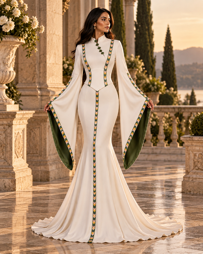 Ivory Couture Gown with Embroidered Manajel