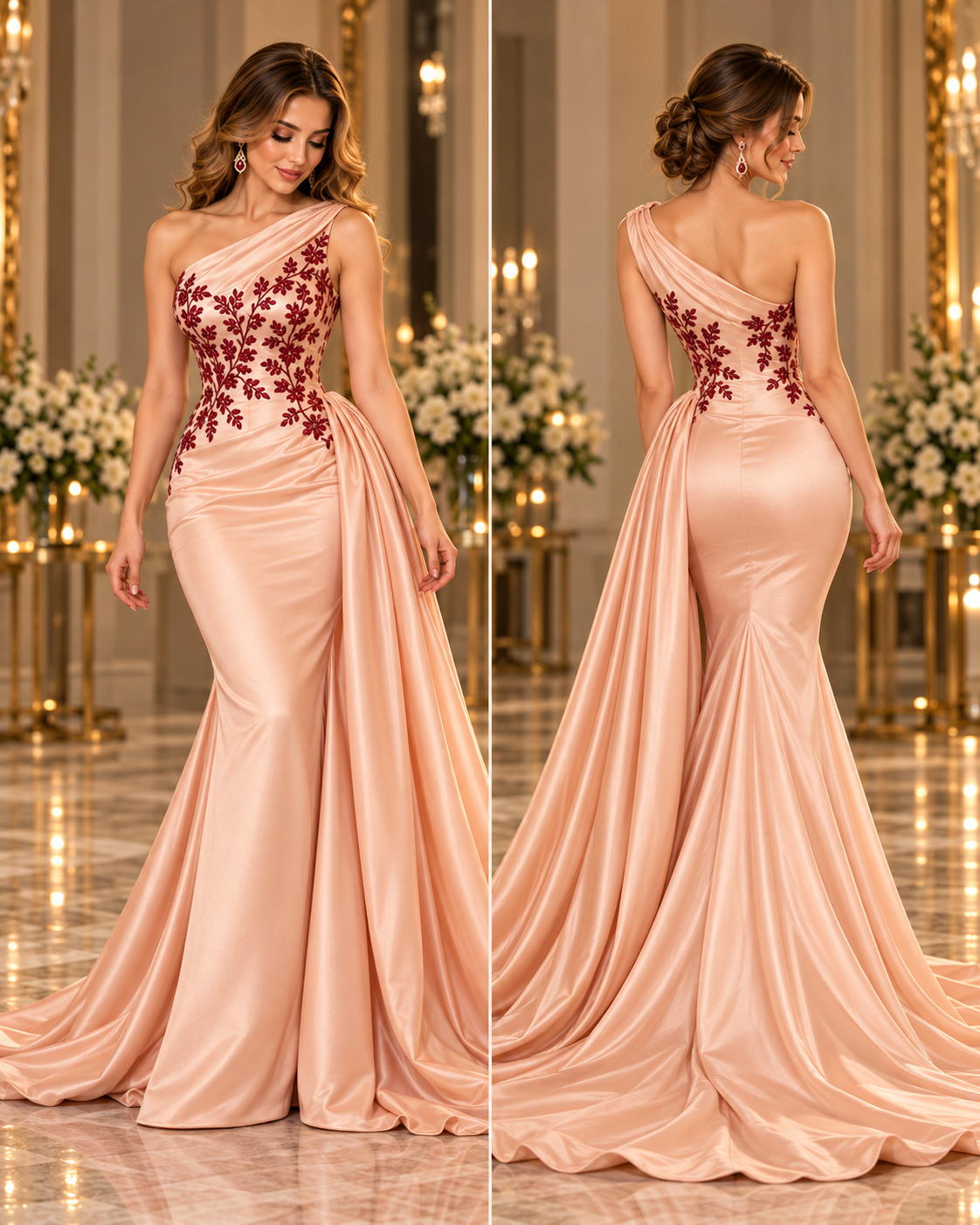 Peach Bloom – One Shoulder Couture Gown
