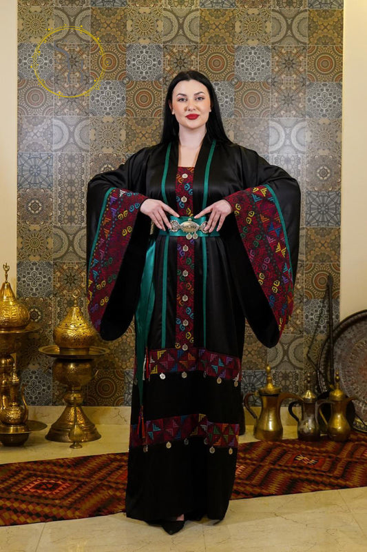 Black Palestinian Thoob Handmade Embroidery Modern Touch Customizable Colors