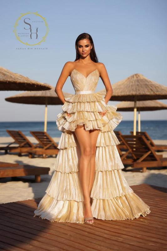 Elegant Gold Lebanese Designer Dress  Luxury Evening Gown for Special Occasions