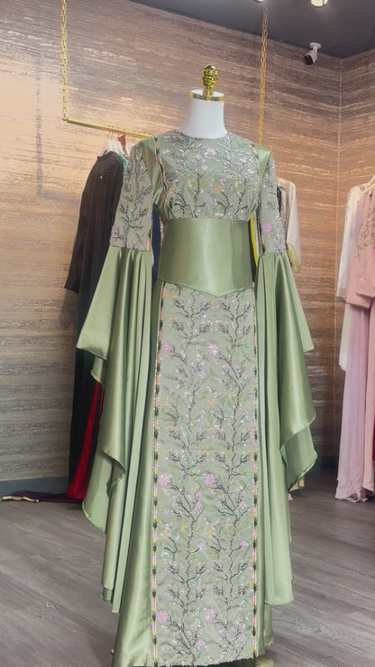 Sage Green Beaded Embroidered Thobe