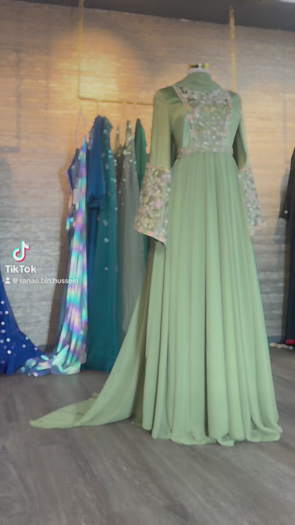 Sage Green Luxury Beaded Embroidered Thobe