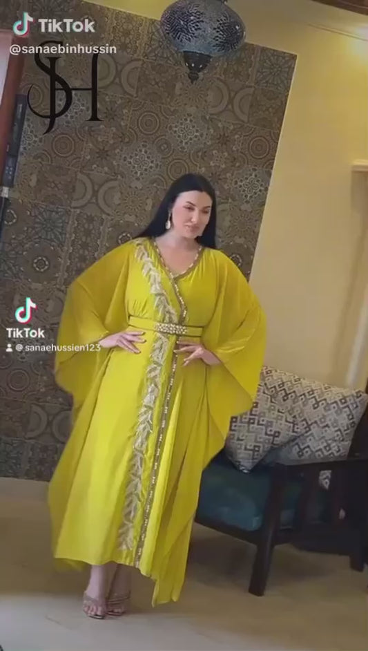 Soft Moroccan Caftan in a Distinctive Yellow – Ramadan Look 💛