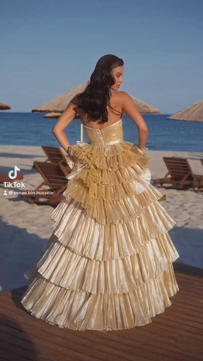 Elegant Gold Lebanese Designer Dress  Luxury Evening Gown for Special Occasions