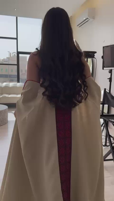 Modern Strapless Two-Piece Abaya with Palestinian Embroidery – Red Back Detail