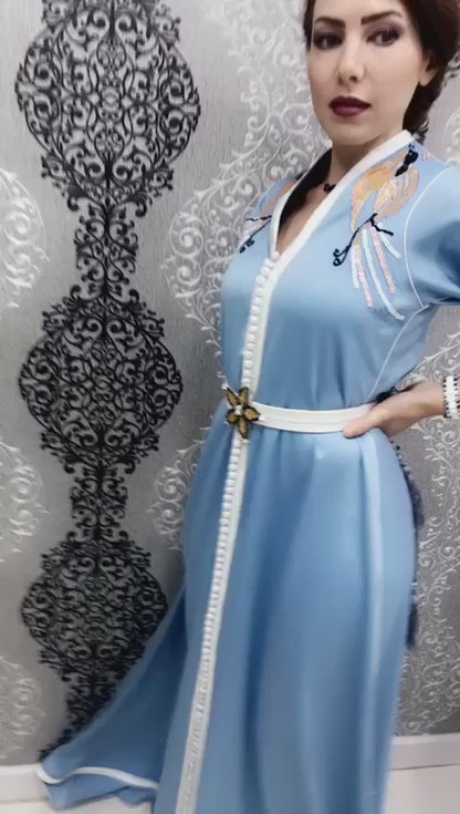 Joelle Star Kaftan Elegant & Simple Baby Blue with Delicate Embroidery by order only