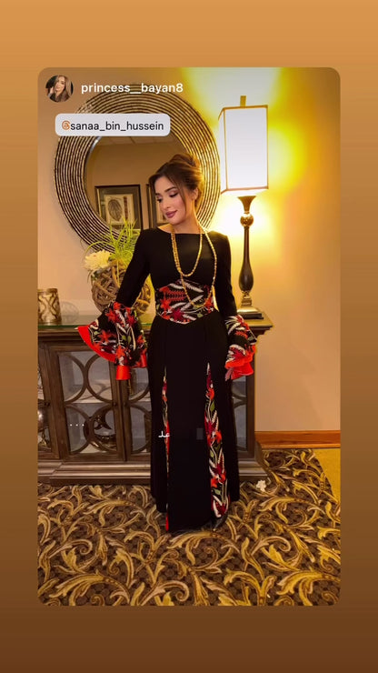 Palestinian Embroidered Couture Dress with Double Sleeves — By Order Only
