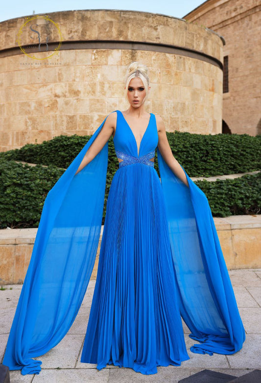 Elegant Open-Back Dresses with Light Shoulder Shawls and Subtle Beaded Waist – Simple & Luxurious Design